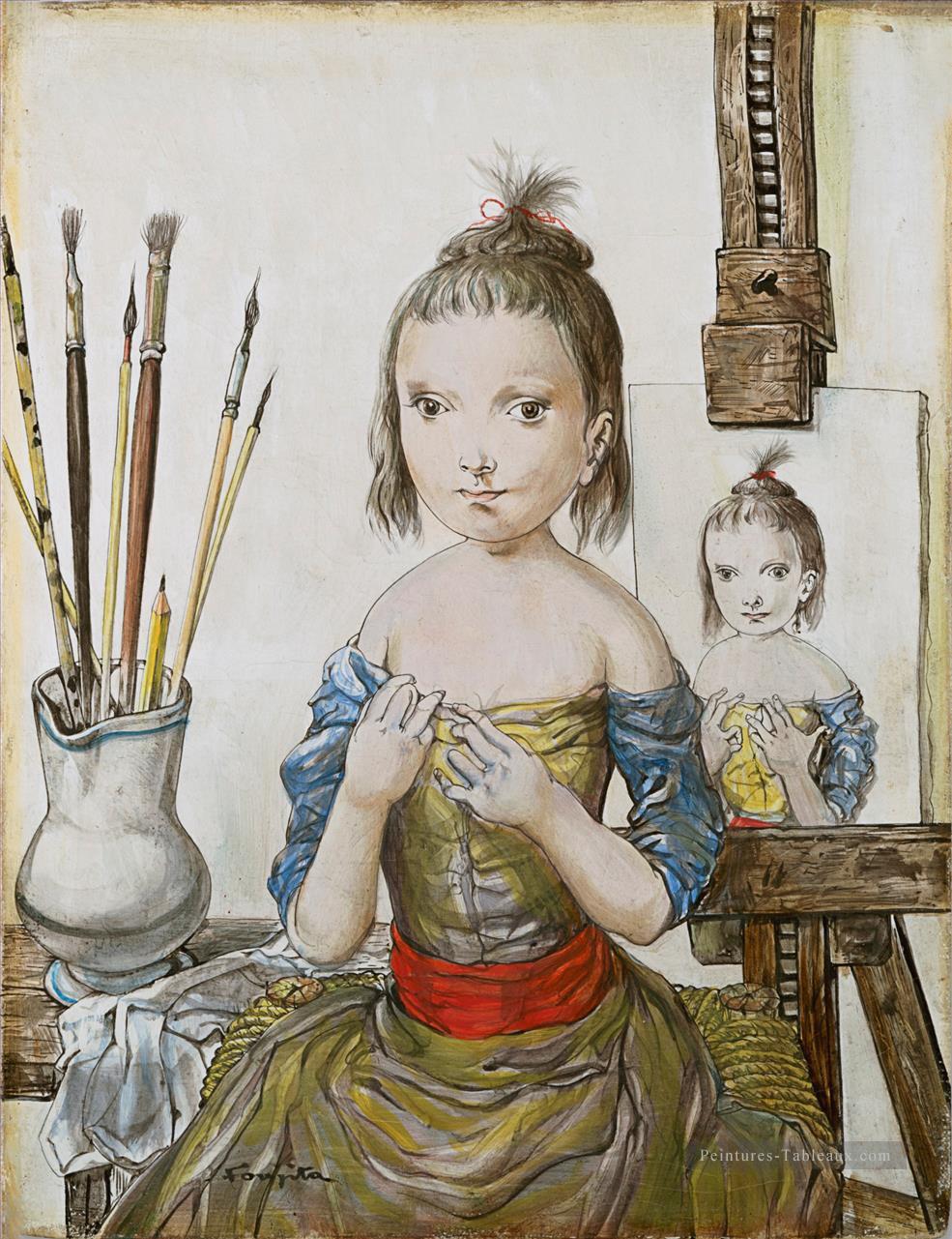 JEUNE FILLE DANS ATELIER DE ARTISTE japonais Peintures à l'huile
